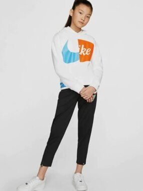 Nike Big Girls' Sportswear Cropped Fleece Pullover Hoodie (White)